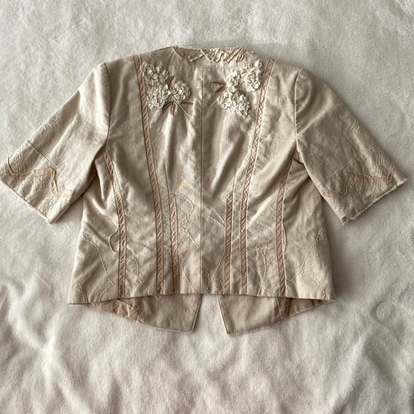 Elie Tahari crop floral appliqué linen jacket - Picture 5 of 6